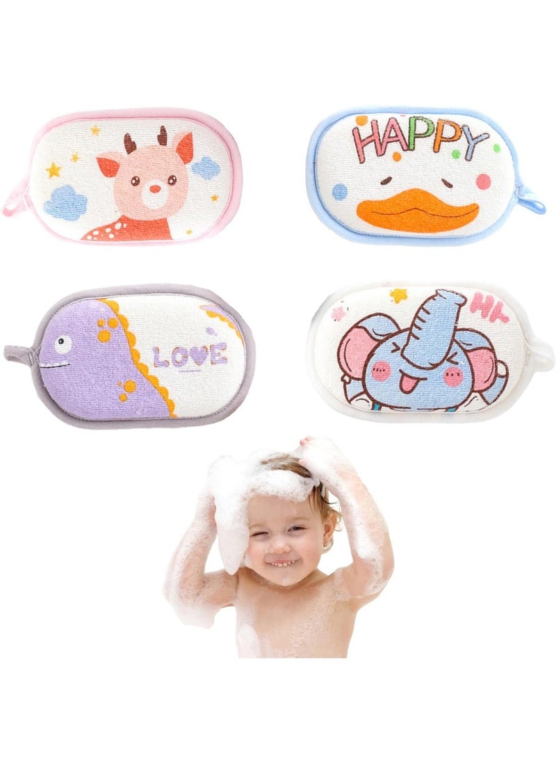 saykfoe 4 PCS Baby Bath Sponge Set - Soft Pure Cotton Shower Sponges, Cartoon Animal Infants Sponge for Sensitive Skin (Multi)  - Image 1