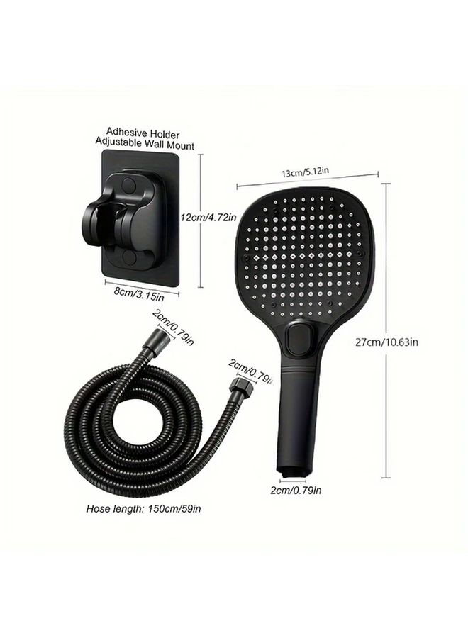 Black Square Rain Shower Head 59 Inch Hose Wall Mount Strong Water Pressure - Image 3