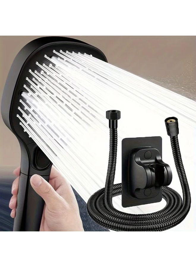 Black Square Rain Shower Head 59 Inch Hose Wall Mount Strong Water Pressure - Image 1