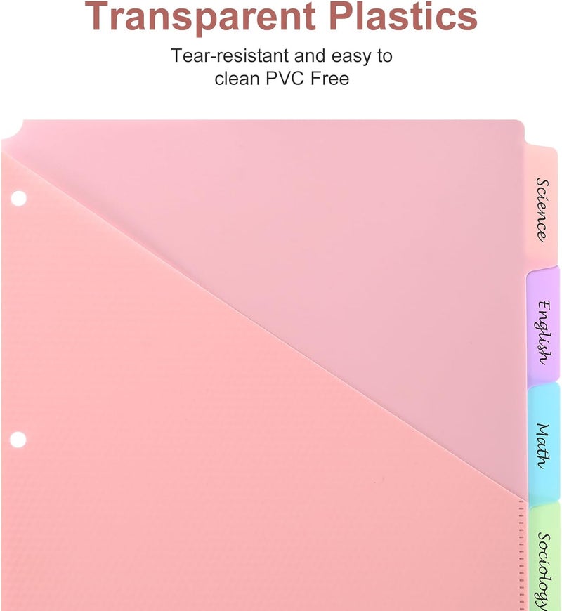 XRUNMIX 5 Tabs Dividers with Pockets for 3 Ring Binder, 15 Counts Binder Dividers for US Letter Size, Binder Dividers with Tabs for School Office and Home Organization, 5 Pastel Color (3) - Image 5