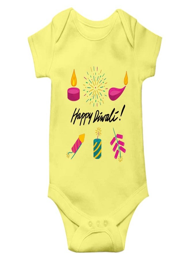Mott2 Diwali Special Unisex Baby Romper - Happy Diwali5 (0-3 Months Yellow) - Image 1