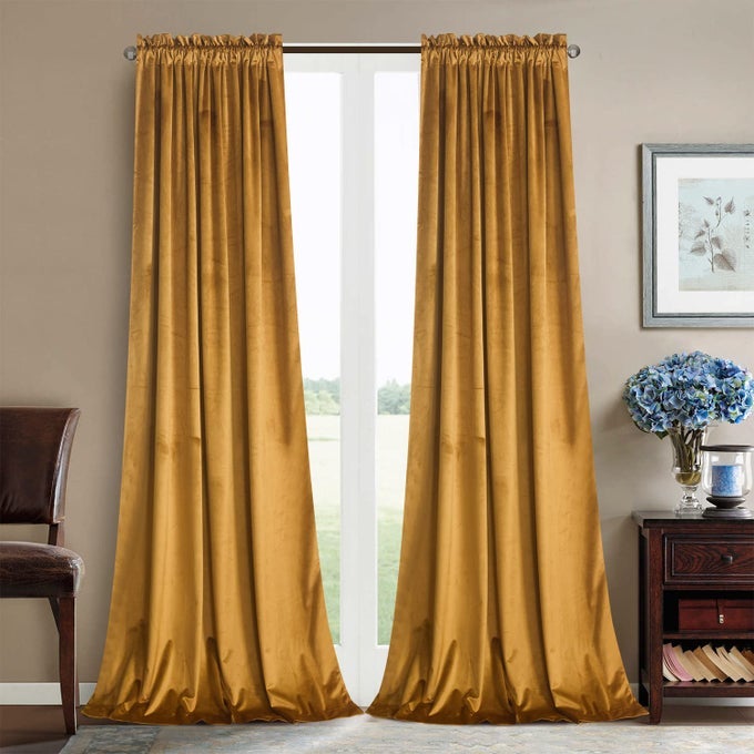 Mustard Velvet Curtains for Bedroom Black Room Darkening Thermal Insulated Window Curtain Drapes for Living RoomOfficeApartmentBathroom W52 x L96 2 PanelsRod Pocket