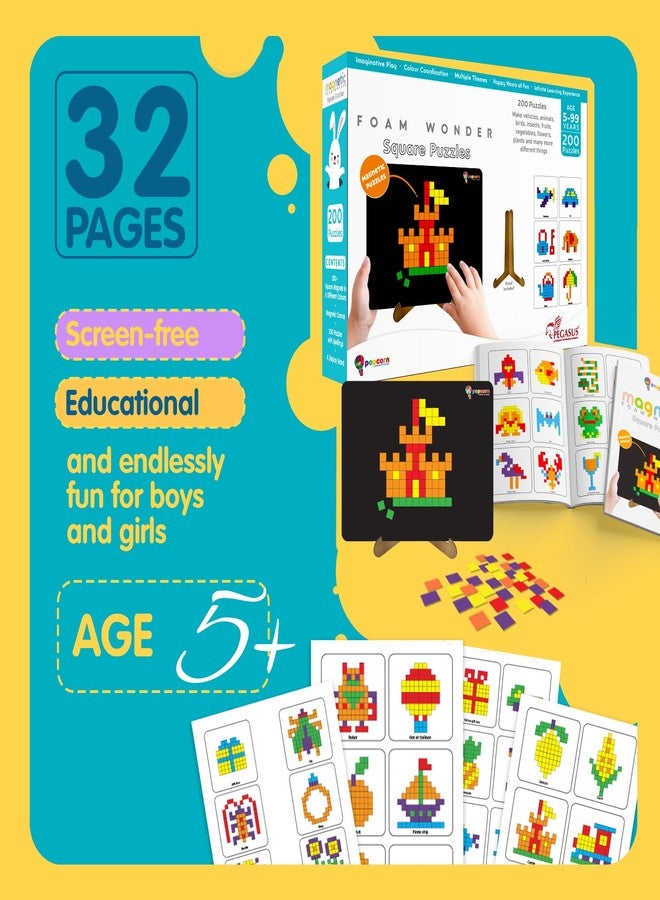 Popcorn Games Popcorn Square Puzzle for Kids for Age 5+ Years, Magnetic 200 Foam Wonder Puzzles, Imagination Shape, Animals, Fruits, Flowers, with Display Stand, Creative, Educational Activity for Kid - Image 4