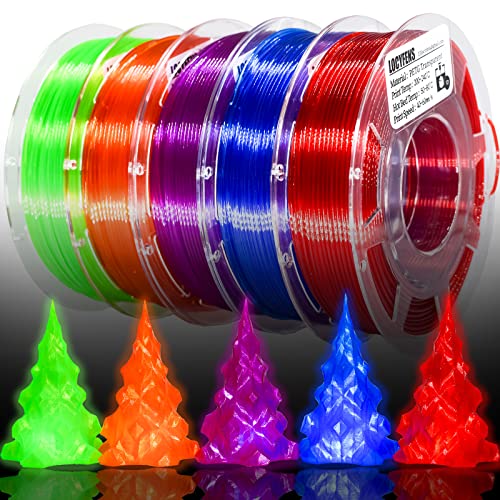 LOCYFENS PETG Filament 1.75mm, Clear Transparent Filament 5 Colors, 3D Printer Filament Bundle Multicolor, 1.75 PETG +/- 0.02mm, 3D Printing Red Green Blue Purple Orange 200g x 5 Spools - Image 1