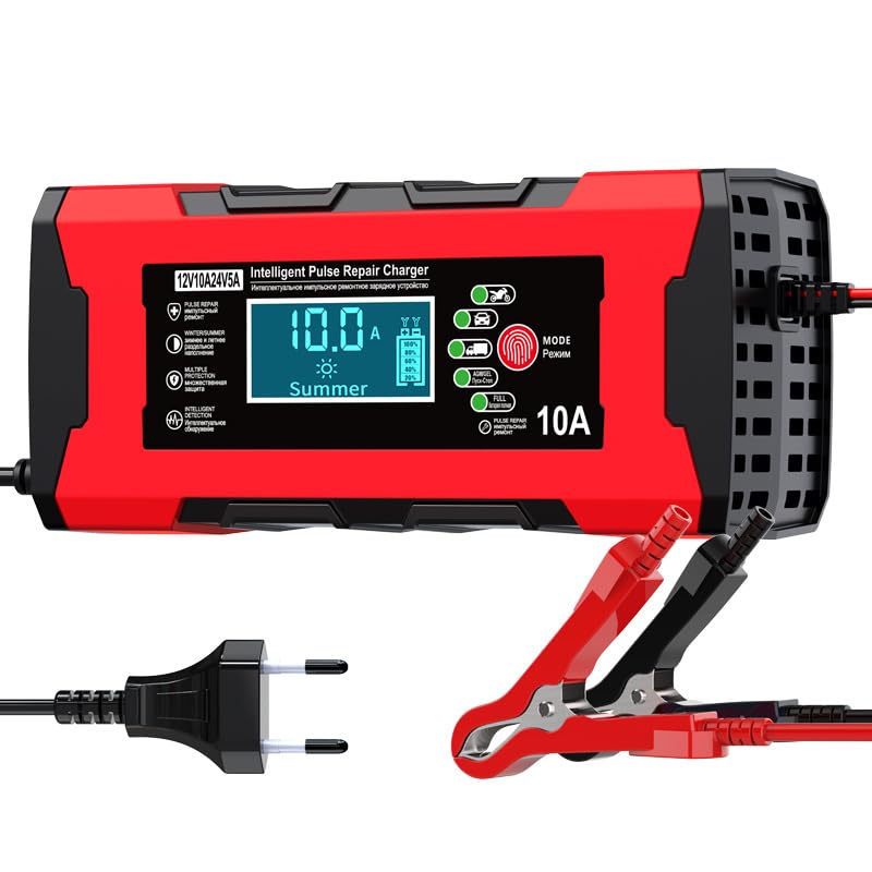 inveXo 10-A 12V 24V Smart Car Battery Charger, Bike, Truck | Automotive Trickle Charger, Battery Maintainer, Desulfator, Temp Compensation | Suitable for Lead Acid, AGM, Gel, SLA (10-A 12V & 5-A 24V) - Image 1