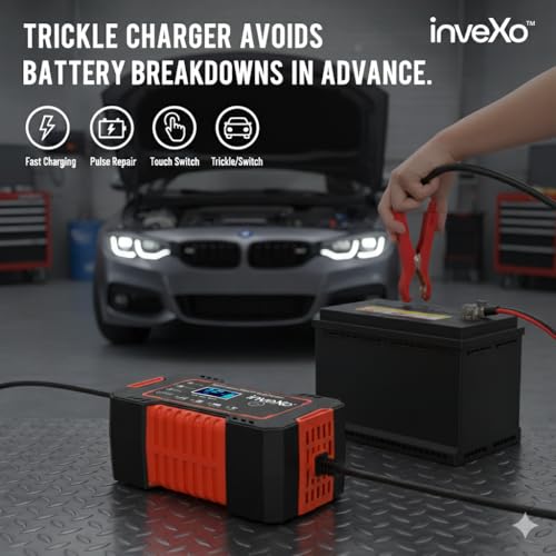 inveXo 10-A 12V 24V Smart Car Battery Charger, Bike, Truck | Automotive Trickle Charger, Battery Maintainer, Desulfator, Temp Compensation | Suitable for Lead Acid, AGM, Gel, SLA (10-A 12V & 5-A 24V) - Image 2