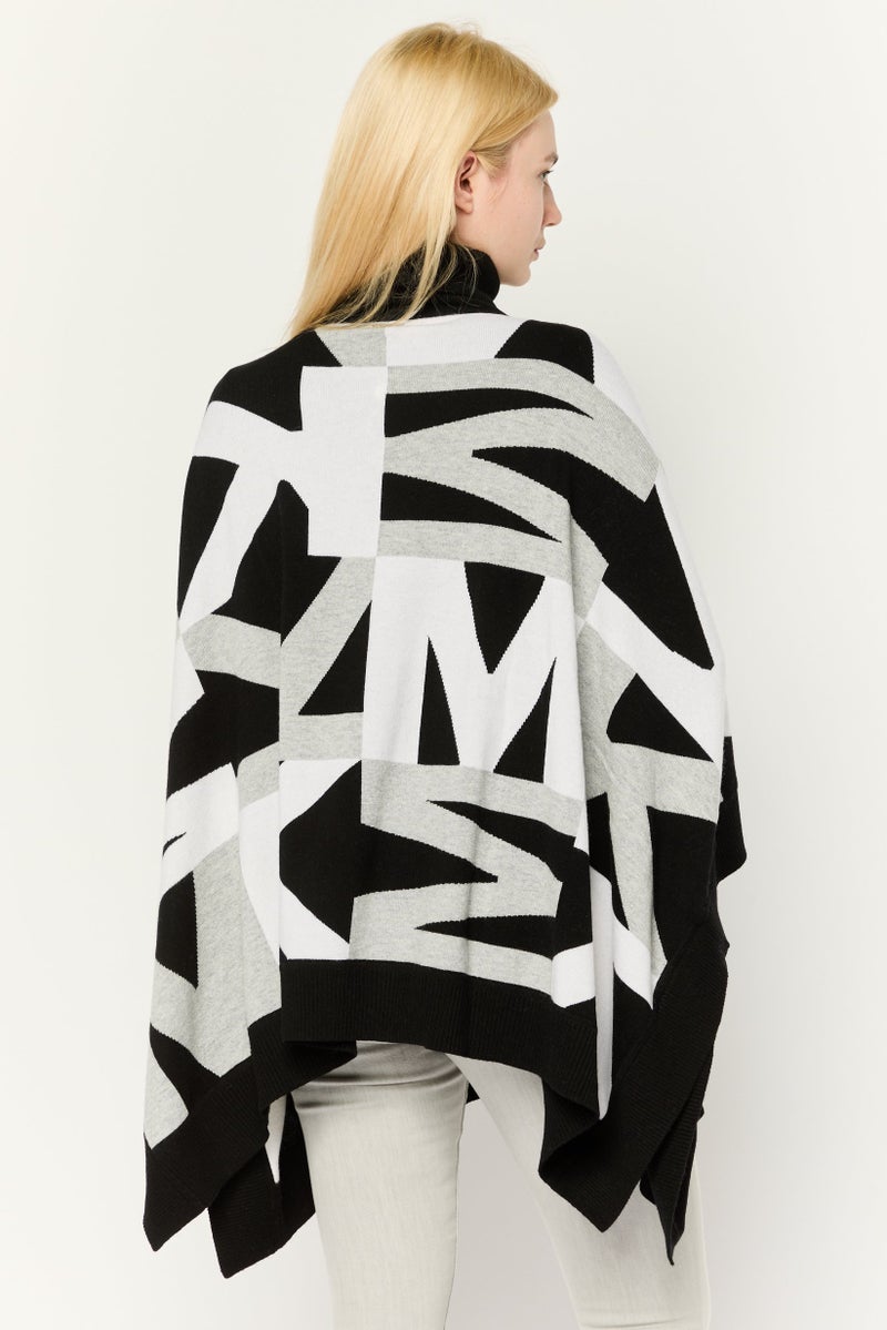 Michael Kors Women Turtle Neck Geometric Print Poncho, Multicolor  - Image 4
