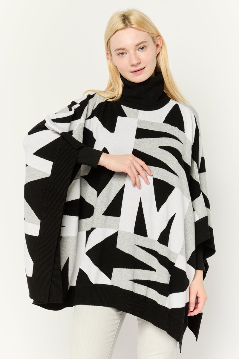 Michael Kors Women Turtle Neck Geometric Print Poncho, Multicolor  - Image 1