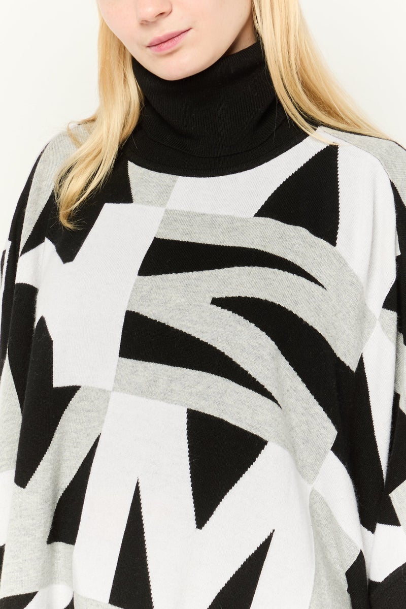 Michael Kors Women Turtle Neck Geometric Print Poncho, Multicolor  - Image 2