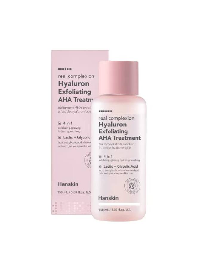 Hanskin تونر تقشير البشرة من Real Complexion Hyaluron Exfoliating Aha Treatment لترطيب البشرة وتعزيزها [150 مل] - Image 1