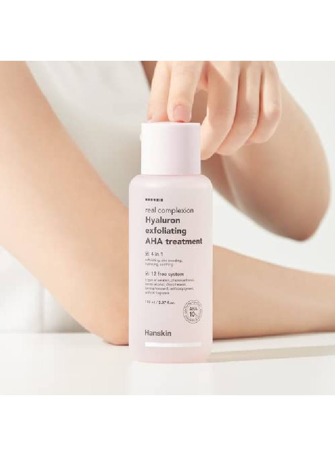 Hanskin تونر تقشير البشرة من Real Complexion Hyaluron Exfoliating Aha Treatment لترطيب البشرة وتعزيزها [150 مل] - Image 3