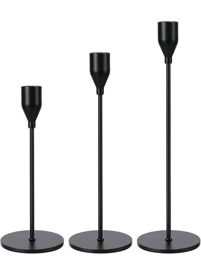Buy Home Care Matte Black Metal Taper Candle Holders – Set of 3 Online ...