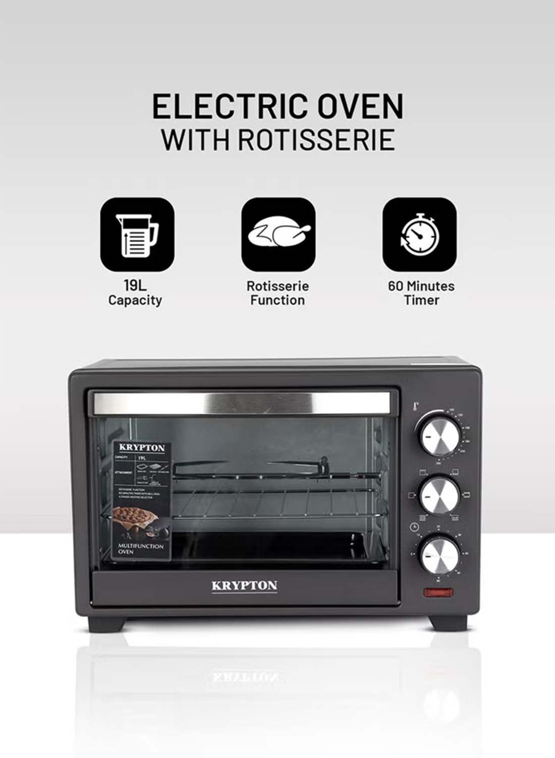 Krypton Power Controls KRYPTON Electric Oven with Rotisserie Function, 60-Minute Timer, 6 ...