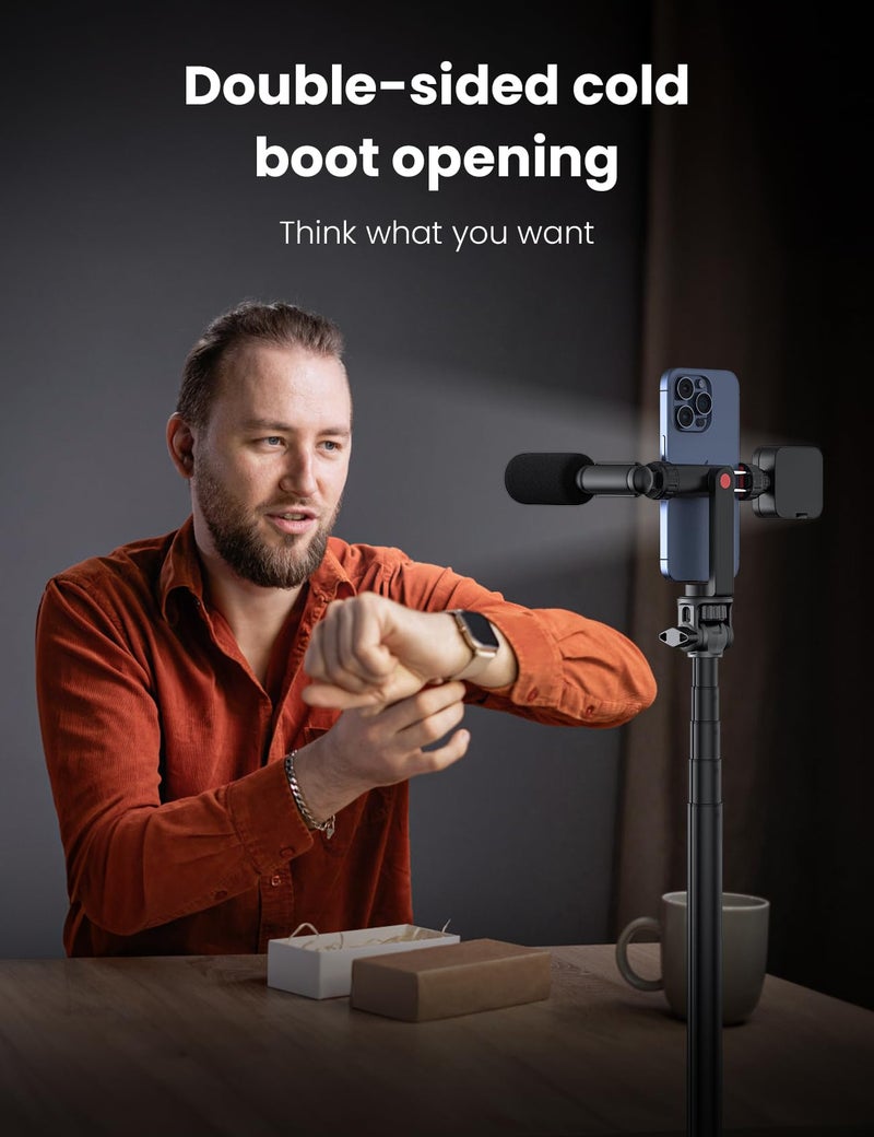 YUMAZLA Phone Tripod Mount with 2 Cold Shoes, Smartphone Holder Adapter Rotatable Bracket with 1/4 inch Screw/Adjustable Clip for Video Live Streaming/Recronding - Image 2