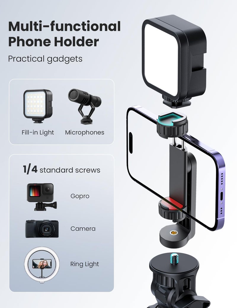 YUMAZLA Phone Tripod Mount with 2 Cold Shoes, Smartphone Holder Adapter Rotatable Bracket with 1/4 inch Screw/Adjustable Clip for Video Live Streaming/Recronding - Image 4
