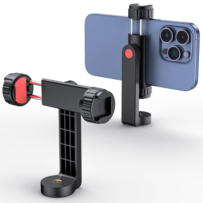 YUMAZLA Phone Tripod Mount with 2 Cold Shoes, Smartphone Holder Adapter Rotatable Bracket with 1/4 inch Screw/Adjustable Clip for Video Live Streaming/Recronding - Image 1
