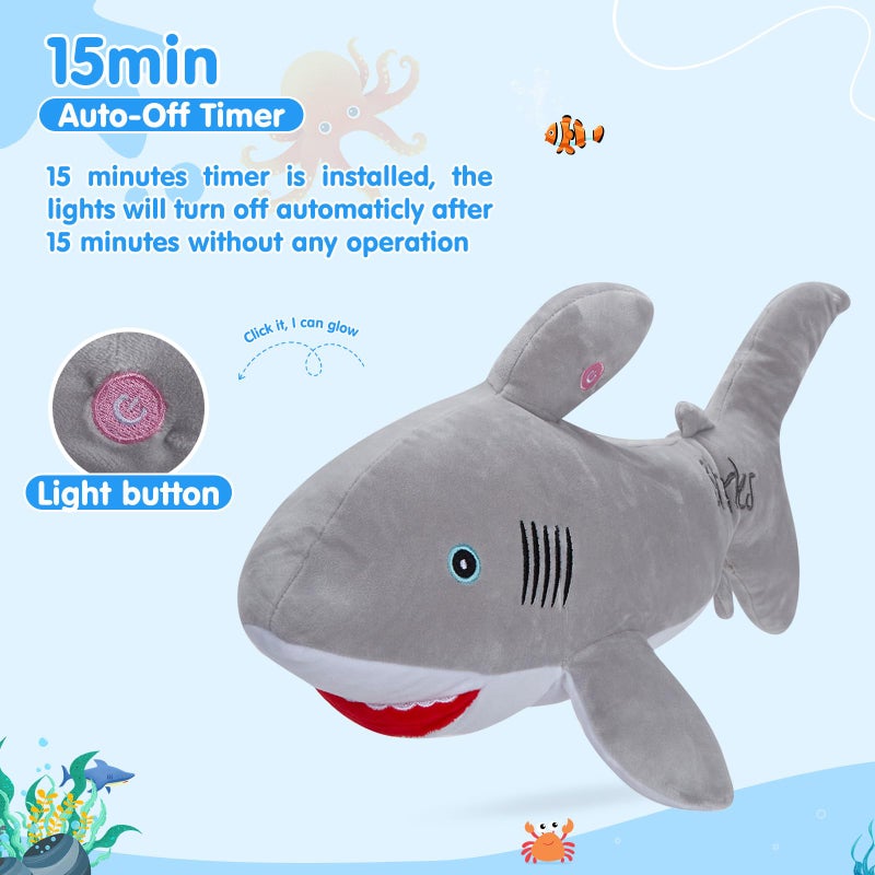 BSTAOFY 20'' Light up Shark Stuffed Animal Glow Soft Plush Toys Ocean Species LED Night Lights Birthday Valentines Christmas for Toddler Kids  Gray - Image 5