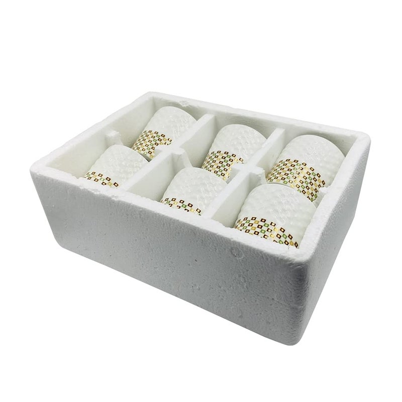 LVOOK Bone China Modern Tea Coffee Mug Set of 6 White and Yellow 180 ML - Image 3