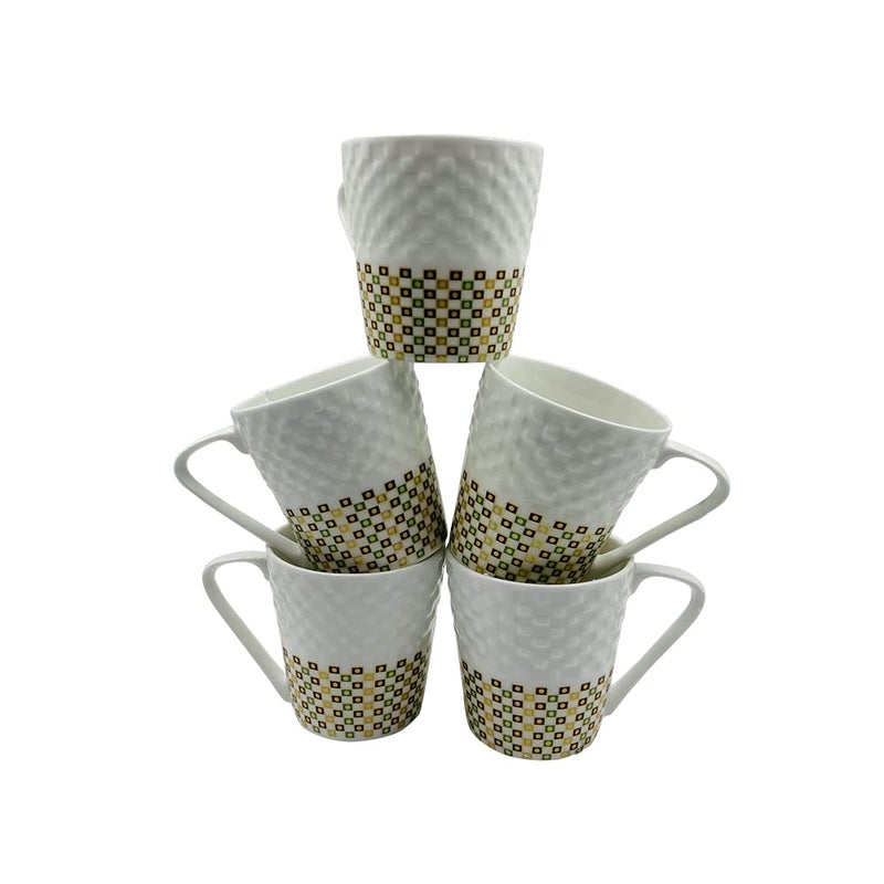 LVOOK Bone China Modern Tea Coffee Mug Set of 6 White and Yellow 180 ML - Image 2
