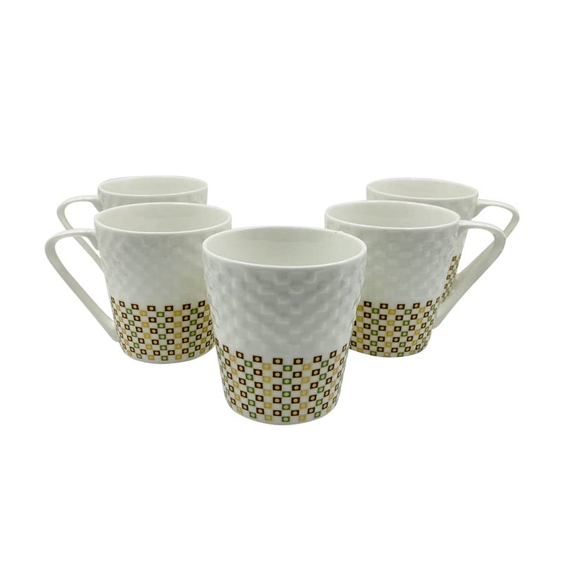 LVOOK Bone China Modern Tea Coffee Mug Set of 6 White and Yellow 180 ML - Image 1