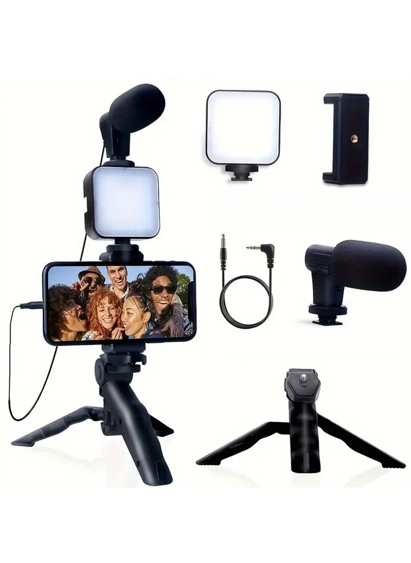 X-level Vlogging Kit with Light and Microphone Grip Tripod |Studio LED Light, Professional Mini Portable Tripod Grip for live broadcasting,Vlogging, TikTok, YouTube Videos | for Smart Phones,Cameras  - Image 1