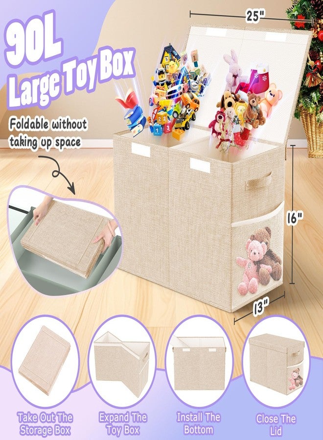 Rocamdo Large Toy Box, Collapsible Storage Bins with Lids, Toy Storage Organizer Toddler Bin Boxes for Kids Boys Girls, 25"x13"x16"Toy Chest Bin Box Baskets for Nursery, Living Room, Playroom, Bedroom, Beige - Image 2