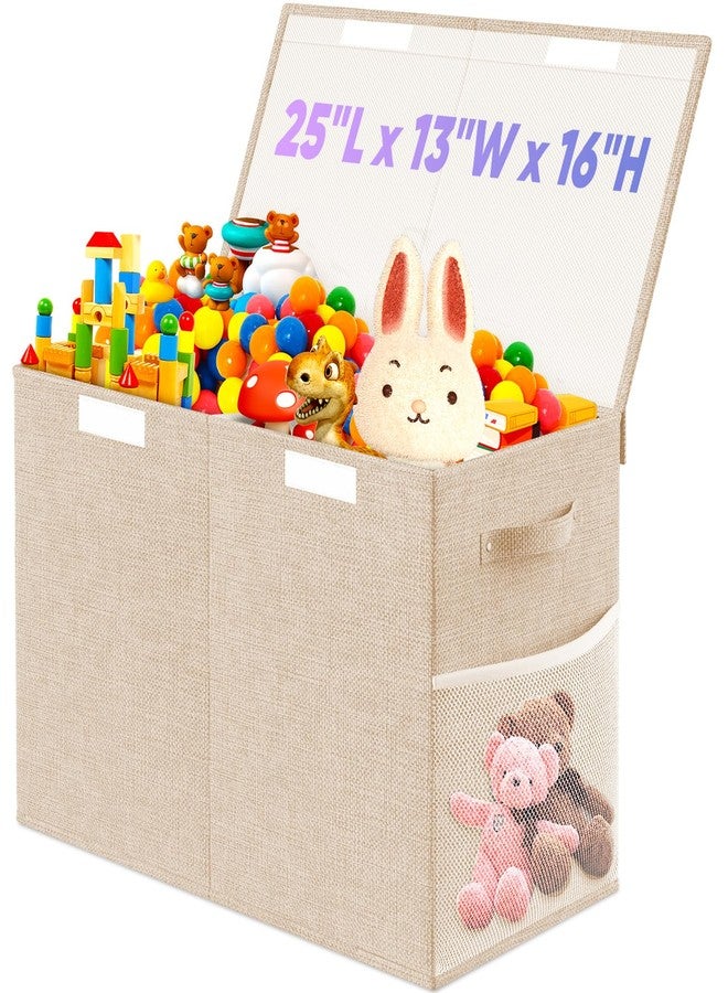 Rocamdo Large Toy Box, Collapsible Storage Bins with Lids, Toy Storage Organizer Toddler Bin Boxes for Kids Boys Girls, 25"x13"x16"Toy Chest Bin Box Baskets for Nursery, Living Room, Playroom, Bedroom, Beige - Image 1