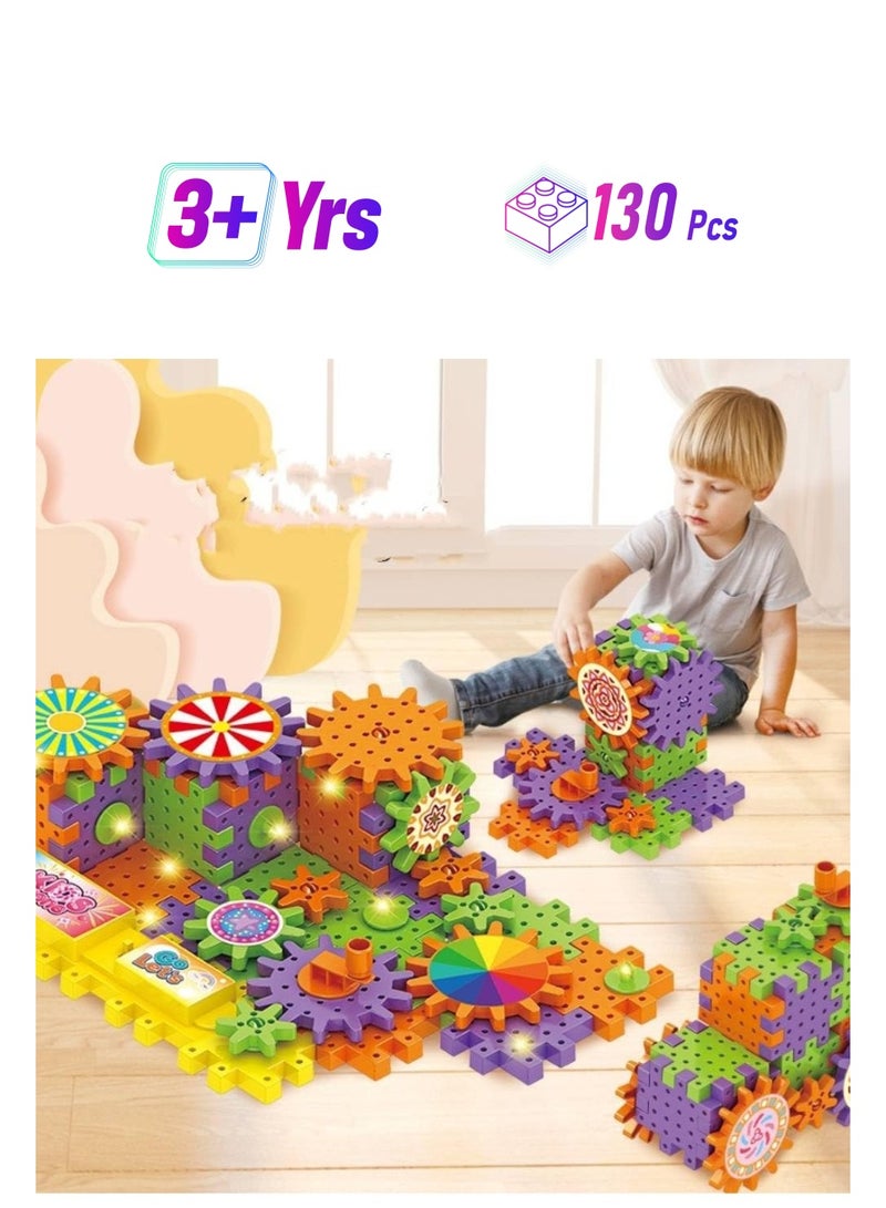 130-Pieces Electric Building Blocks Gear Toys Educational Toddler Toy Kit Construction Toys，Electric Gears toys 130Pcs Deluxe Building Set Ages 3+ Preschool Building Sets, Gears Toys for Kids,Gifts - Image 1
