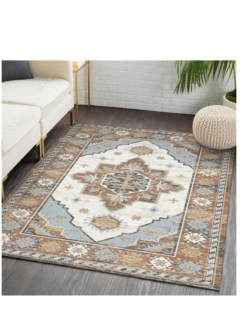 Washable Carpet, Modern Non-Slip Area Rugs with Print Boho, Home Decor Thin Vintage Floor Carpet Indoor Mat Floral Print Rugs for Living Room Bedroom Dining Room Office (Grey 160*220cm)  - Image 1