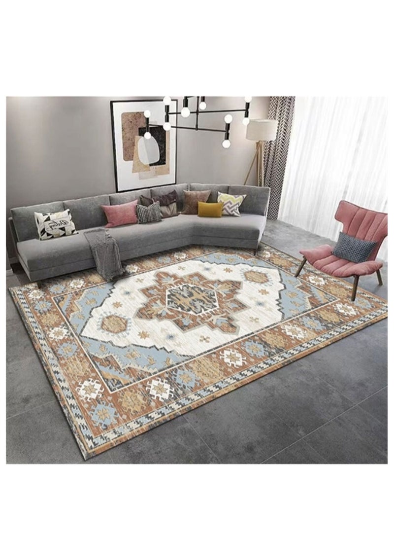 Washable Carpet, Modern Non-Slip Area Rugs with Print Boho, Home Decor Thin Vintage Floor Carpet Indoor Mat Floral Print Rugs for Living Room Bedroom Dining Room Office (Grey 160*220cm)  - Image 2