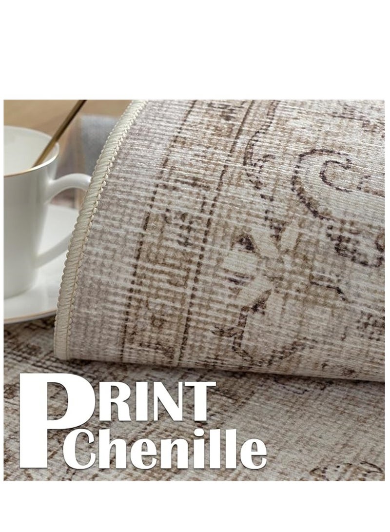 Washable Carpet, Modern Non-Slip Area Rugs with Print Boho, Home Decor Thin Vintage Floor Carpet Indoor Mat Floral Print Rugs for Living Room Bedroom Dining Room Office (Grey 160*220cm)  - Image 5