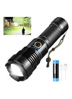 PROTON Rechargeable Led Flashlights High Lumens, 90000 Lumens Super Bright Tactical Flashlight with 5 Light Modes and 26650 Battery Zoomable Waterproof for Hiking Camping Cycling black  - Image 1