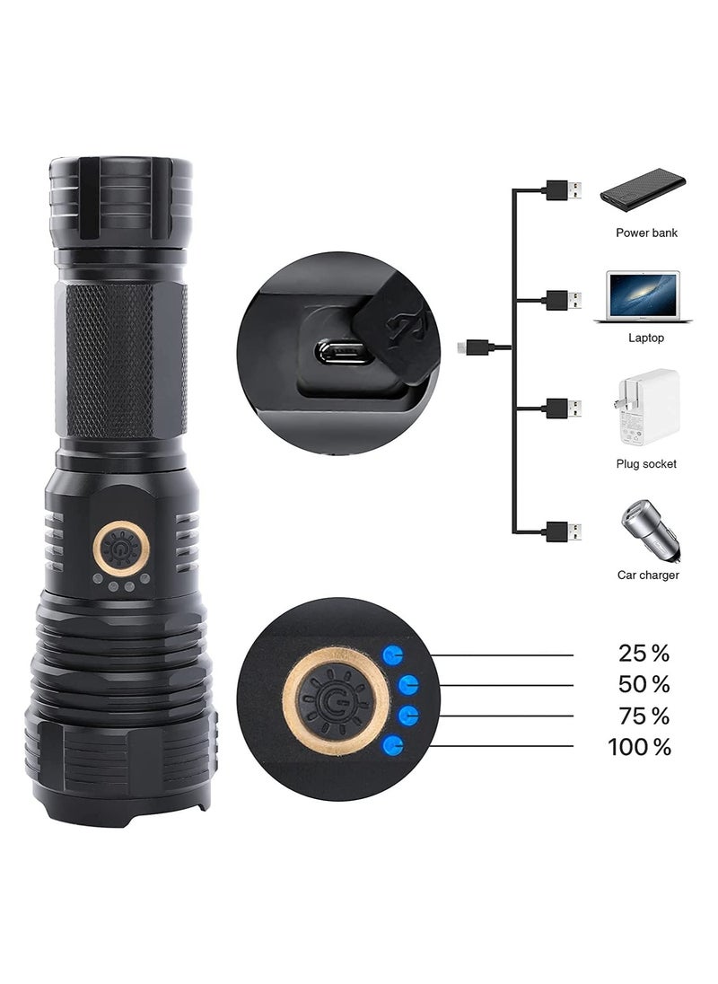 PROTON - Rechargeable Led Flashlights High Lumens, 90000 Lumens Super Bright Tactical Flashlight with 5 Light Modes and 26650 Battery Zoomable Waterproof for Hiking Camping Cycling black - Image 1