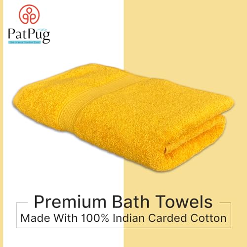 PatPug 100% Indian Ultra Soft Cotton 500 GSM Highly Absorbent, Fade Resistant, Quick Drying Large Bath Towel (Sunrise Yellow) - Image 3