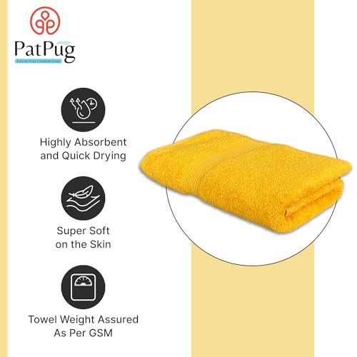 PatPug 100% Indian Ultra Soft Cotton 500 GSM Highly Absorbent, Fade Resistant, Quick Drying Large Bath Towel (Sunrise Yellow) - Image 2