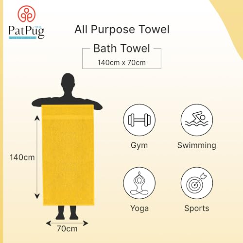 PatPug 100% Indian Ultra Soft Cotton 500 GSM Highly Absorbent, Fade Resistant, Quick Drying Large Bath Towel (Sunrise Yellow) - Image 4