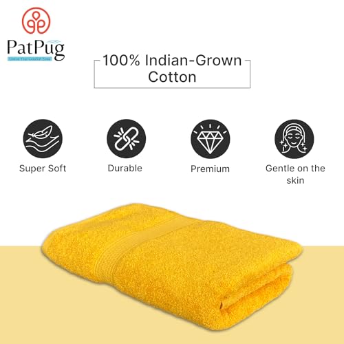 PatPug 100% Indian Ultra Soft Cotton 500 GSM Highly Absorbent, Fade Resistant, Quick Drying Large Bath Towel (Sunrise Yellow) - Image 5