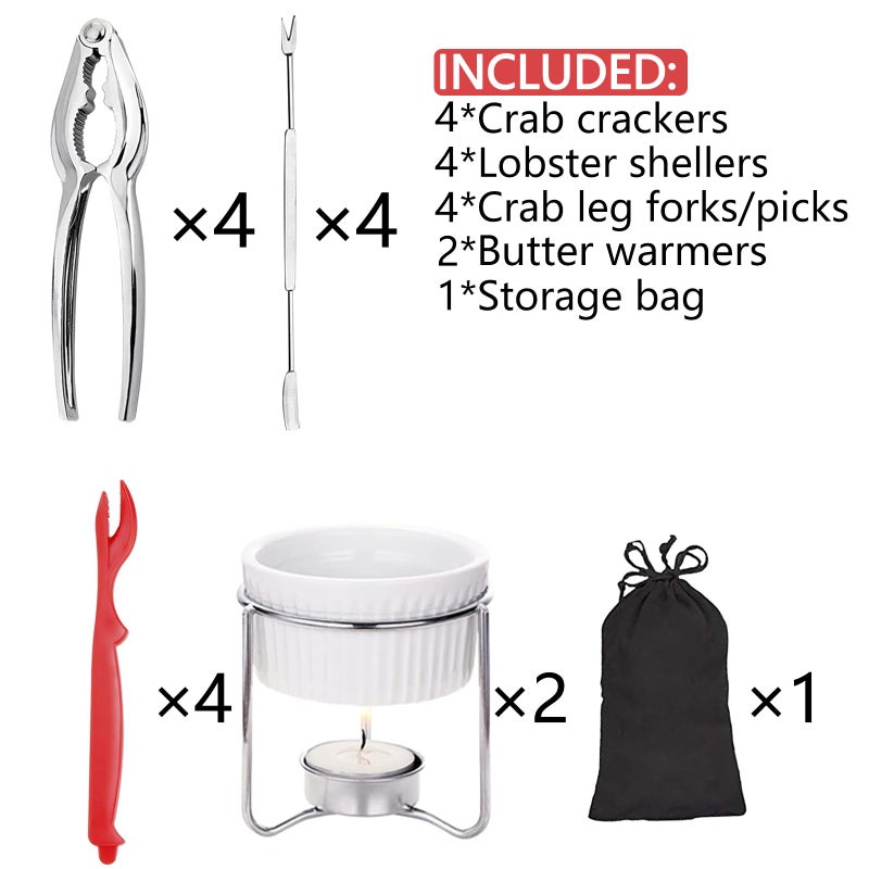 CLEABANKE Crab Crackers and Tools set of 4, 14 PCS Lobster Crackers and Picks Set with 4 Crab Leg Crackers, 4 Crab Forks, 4 Lobster Shellers, 2 Butter Warmers - Image 2