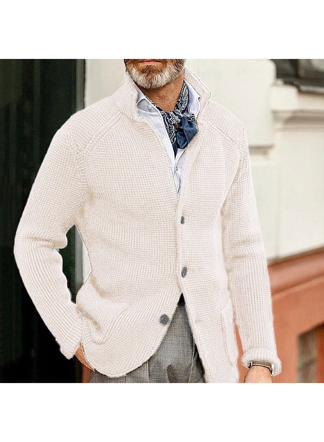 NIBEMINENT Men's Solid Casual Knitwear Sweater Thick Warm Stand Collar Cardigan Tops Elegant Knitted Coats Autumn Winter Male Sweaters - Image 1