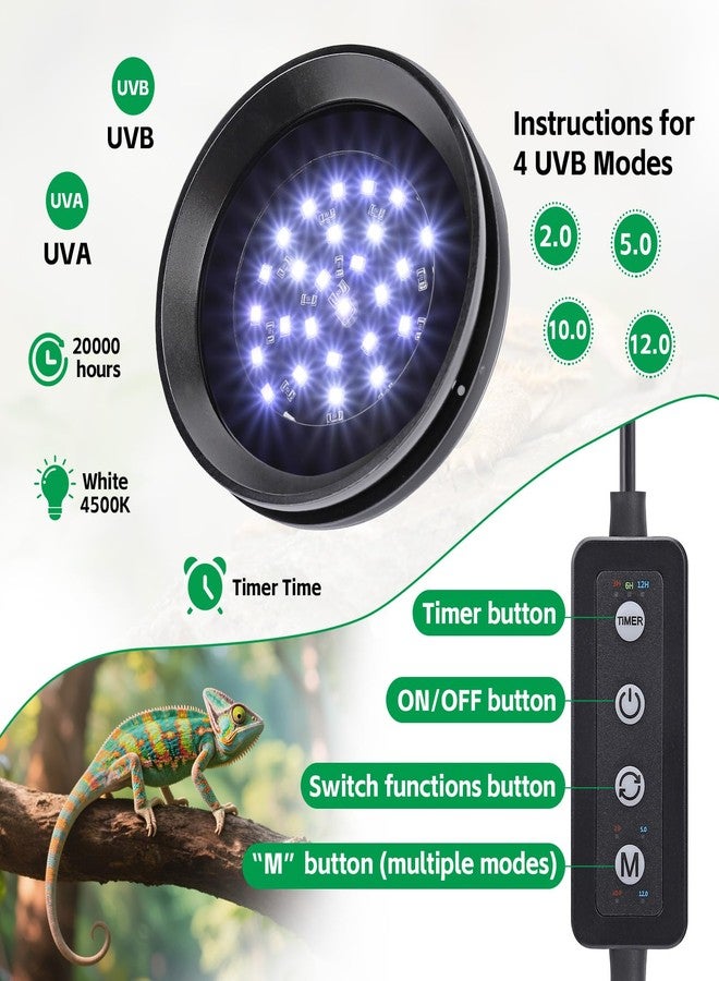 مصباح UVB للزواحف مع خاصية التعتيم، مصباح LED UVB مناسب للسحالي والسلاحف والثعابين، مصباح UVA/UVB قابل لتعديل السطوع لملحقات أحواض الزواحف الاستوائية والصحراوية، 8 واط، أسود - Image 2