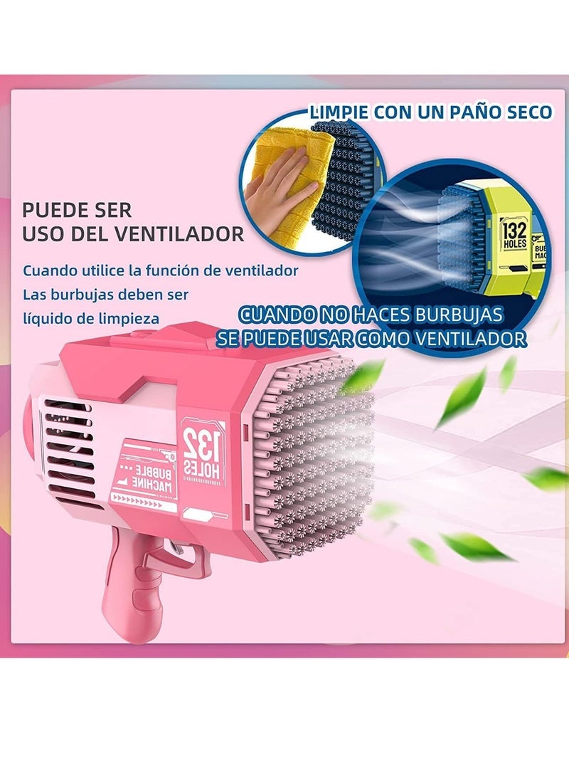 ELTRAZONE 132-Hole Gatling Bubble Gun with Colorful LED Lights – Electric Automatic Bubble Launcher with Included Bubble Liquid – Fun Bubble Machine for Kids and Adults – Ideal for Weddings, Birthday Parties, Outdoor & Indoor Events, Garden Play – Pink - Image 2