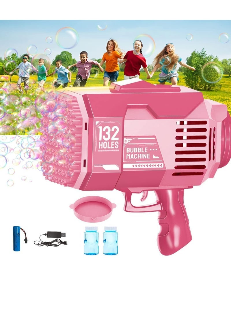 ELTRAZONE 132-Hole Gatling Bubble Gun with Colorful LED Lights – Electric Automatic Bubble Launcher with Included Bubble Liquid – Fun Bubble Machine for Kids and Adults – Ideal for Weddings, Birthday Parties, Outdoor & Indoor Events, Garden Play – Pink - Image 1