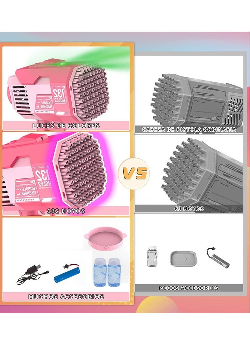 ELTRAZONE 132-Hole Gatling Bubble Gun with Colorful LED Lights – Electric Automatic Bubble Launcher with Included Bubble Liquid – Fun Bubble Machine for Kids and Adults – Ideal for Weddings, Birthday Parties, Outdoor & Indoor Events, Garden Play – Pink - Image 4