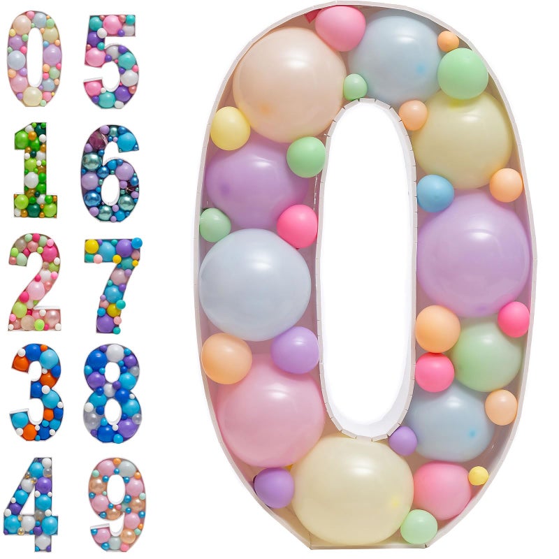 JoyBox Design Mosaic Balloons Frame Numbers 0 PreCut Large Foam Board Sign Cutout for Boy Girl Birthday Backdrop Anniversary Decoration - Image 2