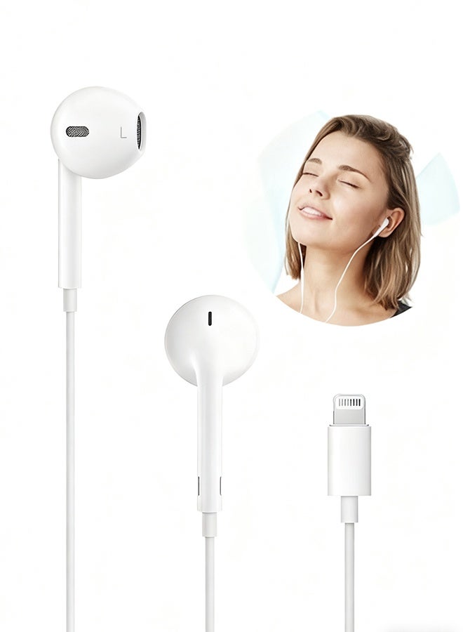 هابي دي سماعات أذن iPhone مع موصل Lightning، ميكروفون مدمج، ووظيفة التحكم في الصوت وتقليل الضوضاء، متوافقة مع iPhone 14/13/12/11/XR/XS/X/8/7/SE/Pro/Pro Max/دعم جميع أنظمة iOS (يتطلب التفعيل عبر نافذة منبثقة للبلوتوث) - Image 1