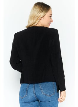 EMPORIO ARMANI Women Regular Fit Textured Semi Formal Velvet Blazer, Black  - Image 3