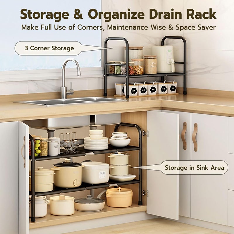 uliance uliance Pool Space Under Sink Storage Organizer Kitchen Retractable Drain Trough Shelf Cabinet Layered Shelf Storage Shelf Layered Shelf Black 6 Boards - Image 3