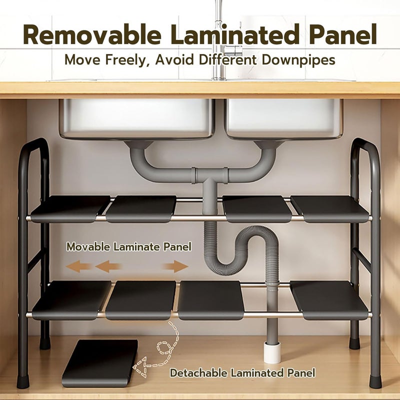uliance uliance Pool Space Under Sink Storage Organizer Kitchen Retractable Drain Trough Shelf Cabinet Layered Shelf Storage Shelf Layered Shelf Black 6 Boards - Image 5