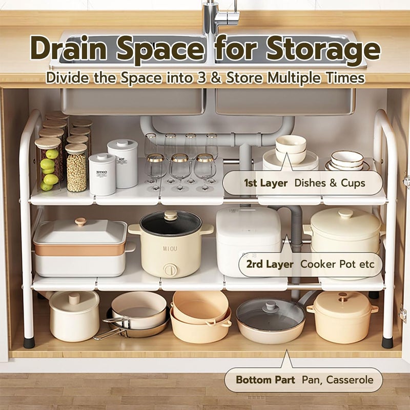 uliance uliance Pool Space Under Sink Storage Organizer Kitchen Retractable Drain Trough Shelf Cabinet Layered Shelf Storage Shelf Layered Shelf Black 6 Boards - Image 4