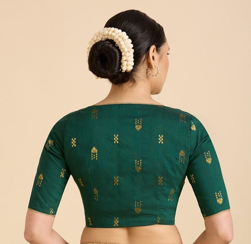 Studio Shringaar Women's Handloom Cotton Silk Readymade Saree Blouse (Green, 46) - Image 2